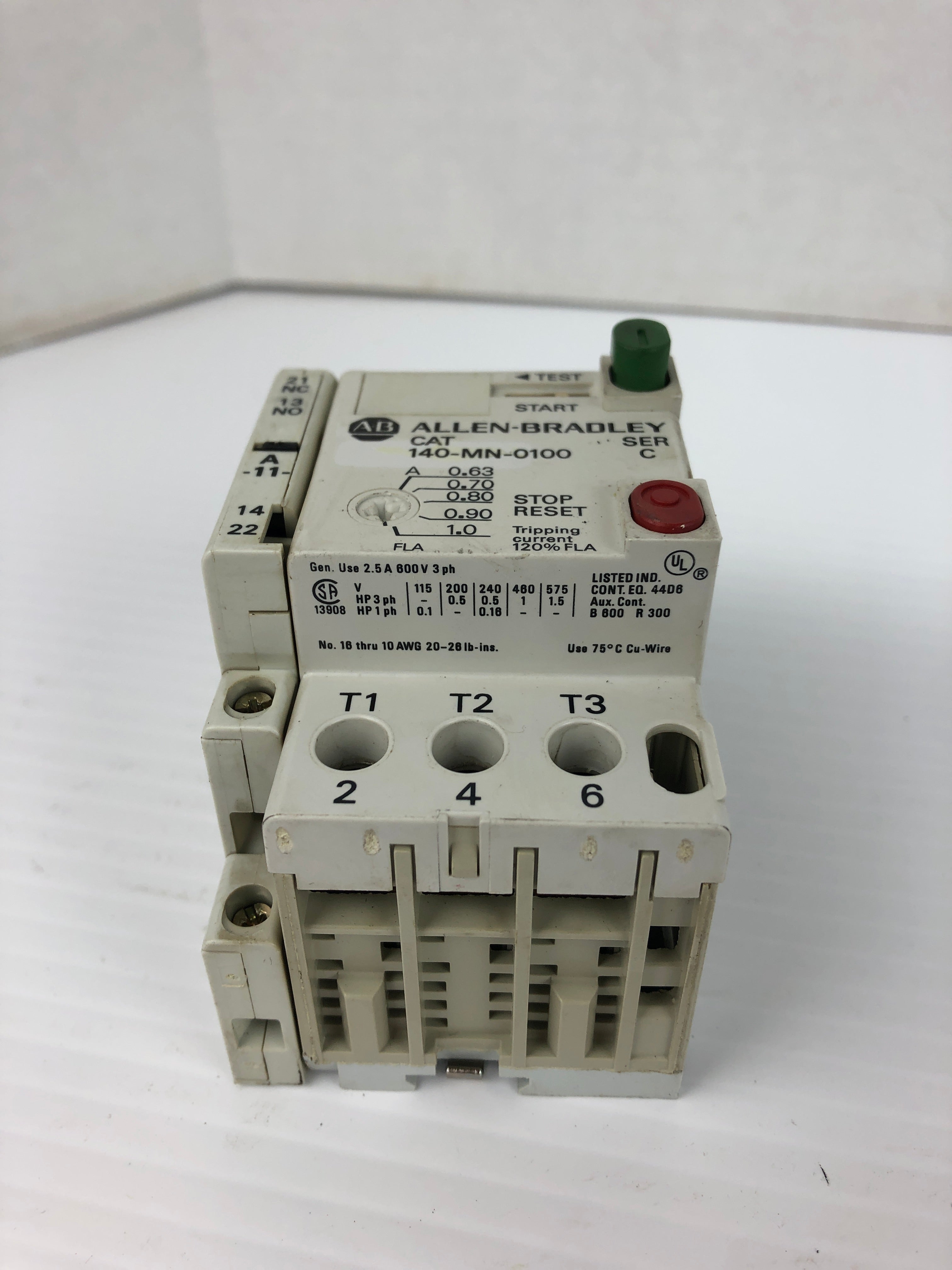 Allen Bradley 140-MN-0100 Manual Motor Starter Series C with 140-A11 Contact