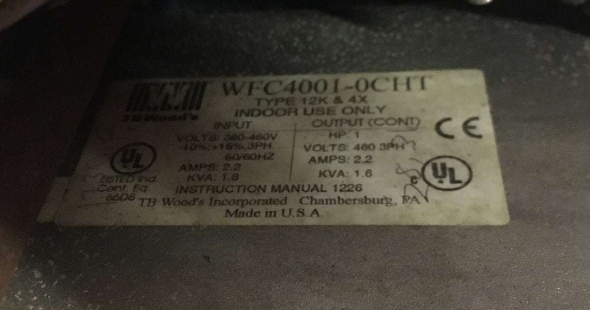TB Wood's E-Trac WFC HT AC Inverter 1HP 380-460V 1.8KVA 2.2AMP