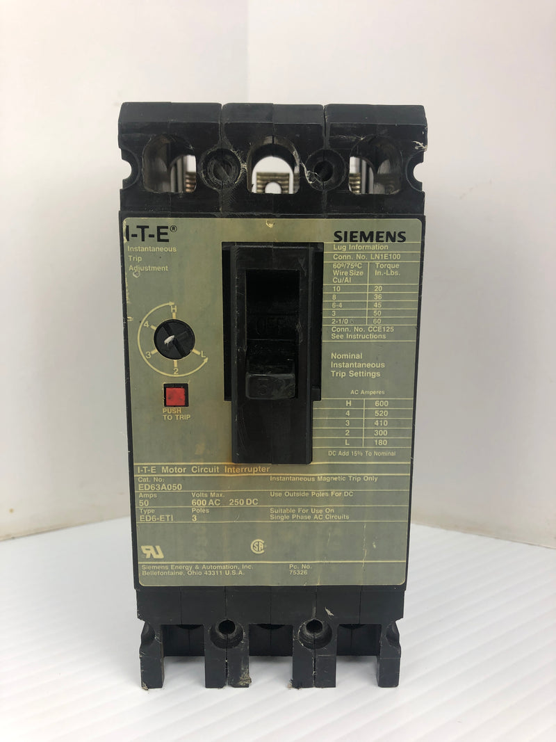 Siemens ITE ED63A050 Circuit Breaker Interrupter 50A