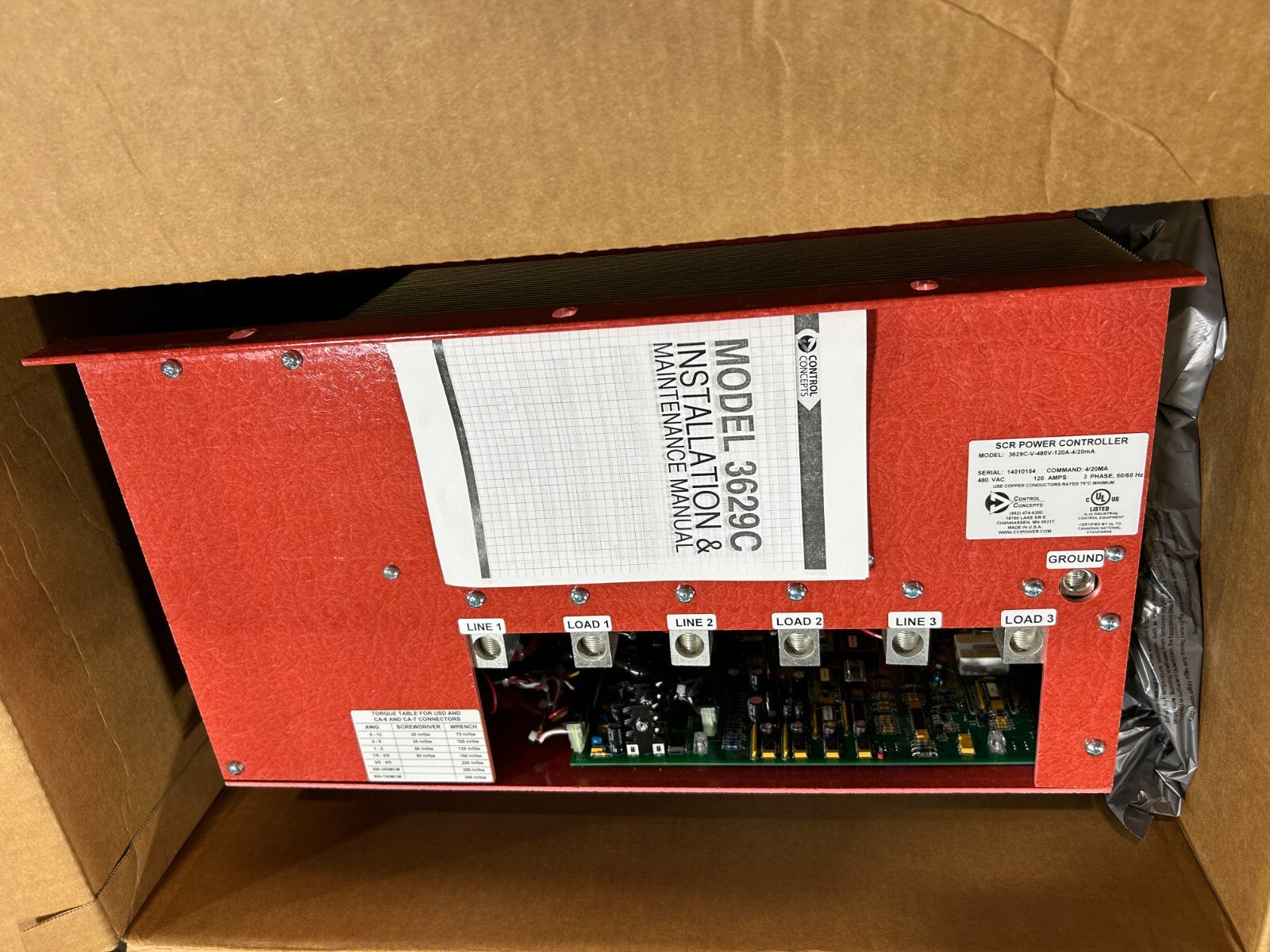 Control Concepts 3629C-V-480V-120A-4/20mA SCR Power Controller 480VAC 120A 3PH
