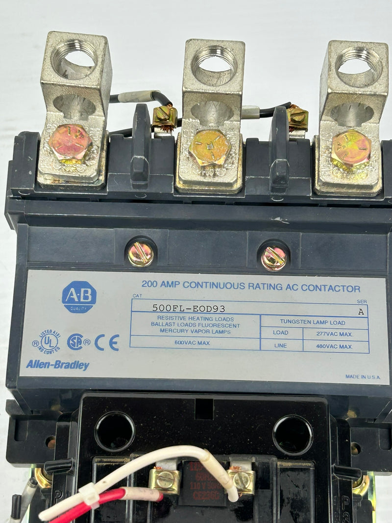 Allen Bradley 500FL-EOD93 AC Contactor 200 Amp Series A with 595-A Series C