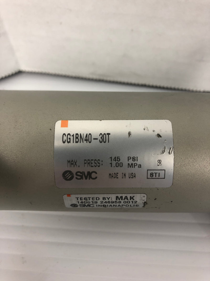 SMC CG1BN40-30T Pneumatic Cylinder With Fittings Max Press: 145PSI 1.00MPa