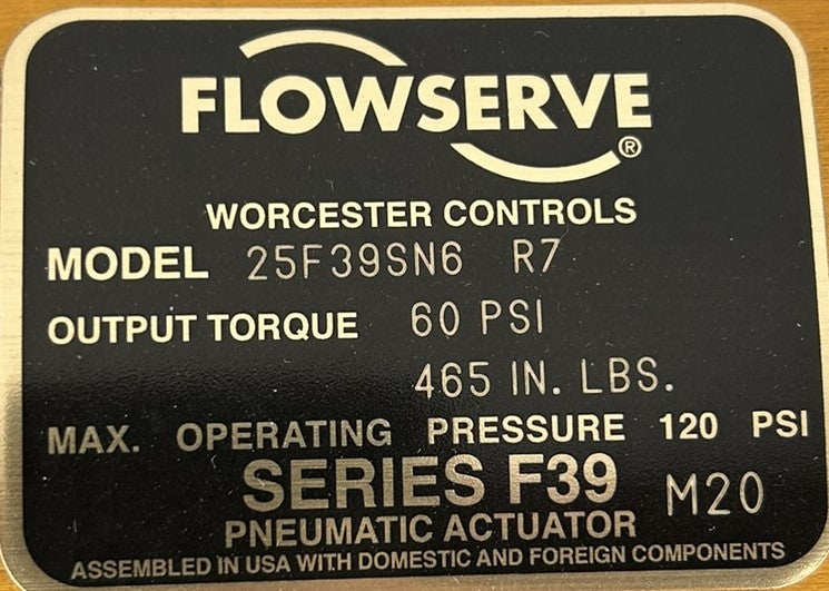 Worcester Controls Flowserve 25F39SN6 R7 Pneumatic Actuator Series F39 Valve