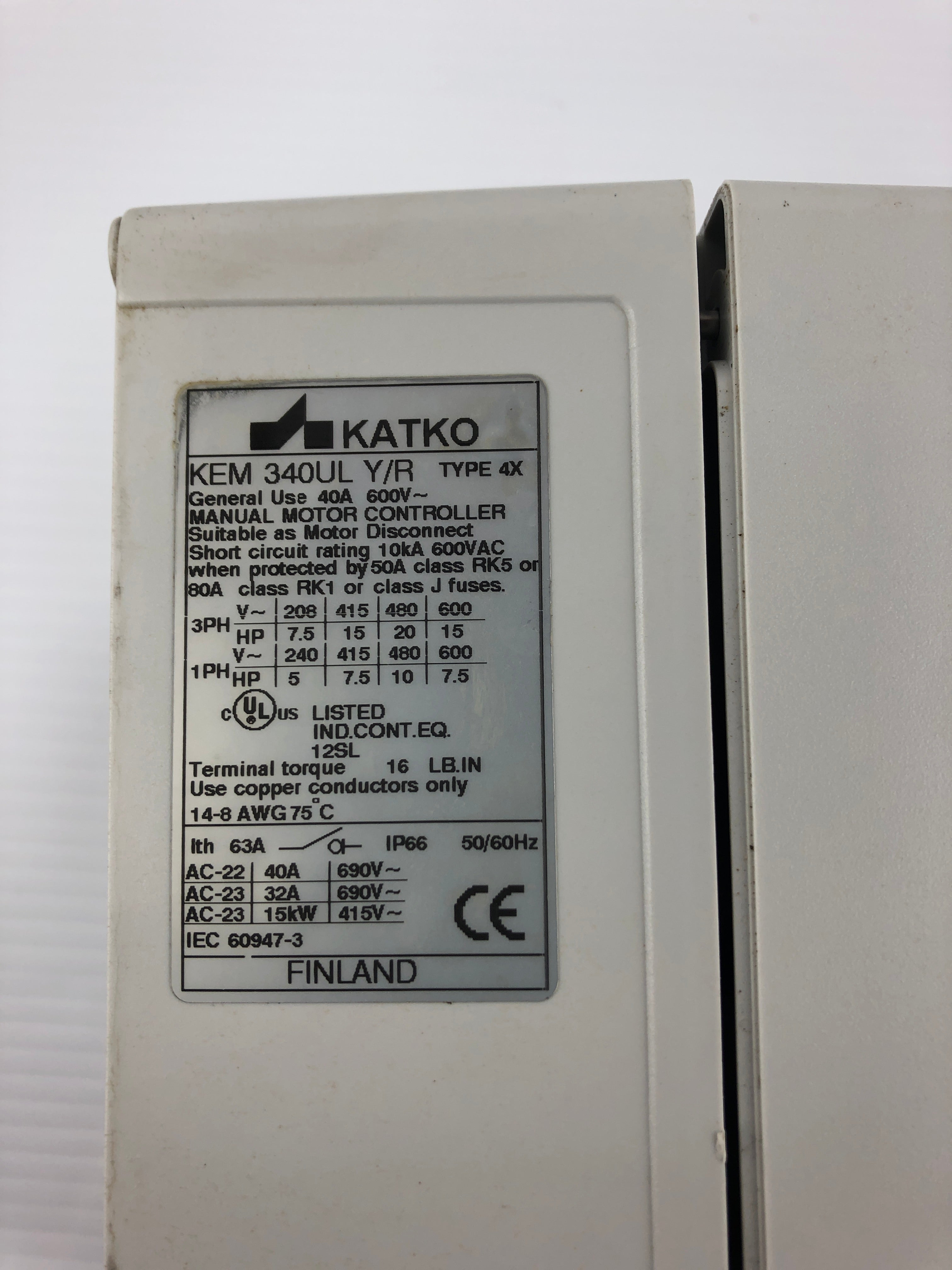 Katko KEM 340LU Y/R Manual Motor Controller Box Type 4X