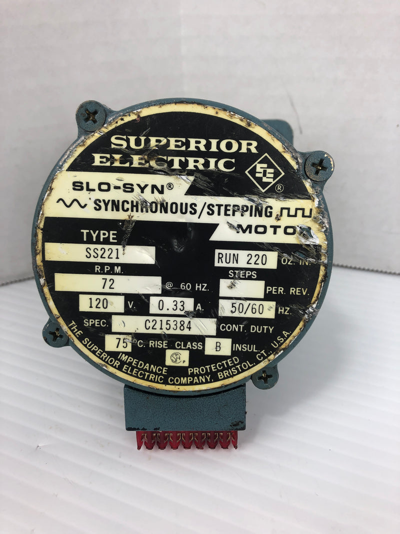 Superior Electric SS221 Synchronous Stepping Motor 72RPM 120V 0.33A