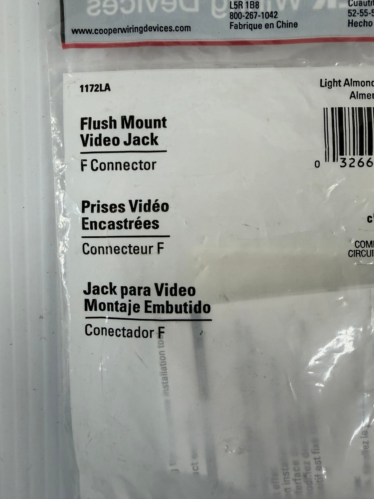 Cooper Wiring Flush Mount Video Jack 1172LA F Connector - Lot of 4