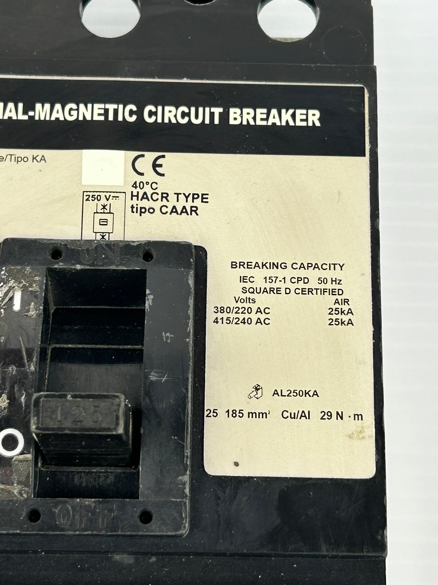 Square D KAL26125 Circuit Breaker 125A KA 186 600VAC 250VDC