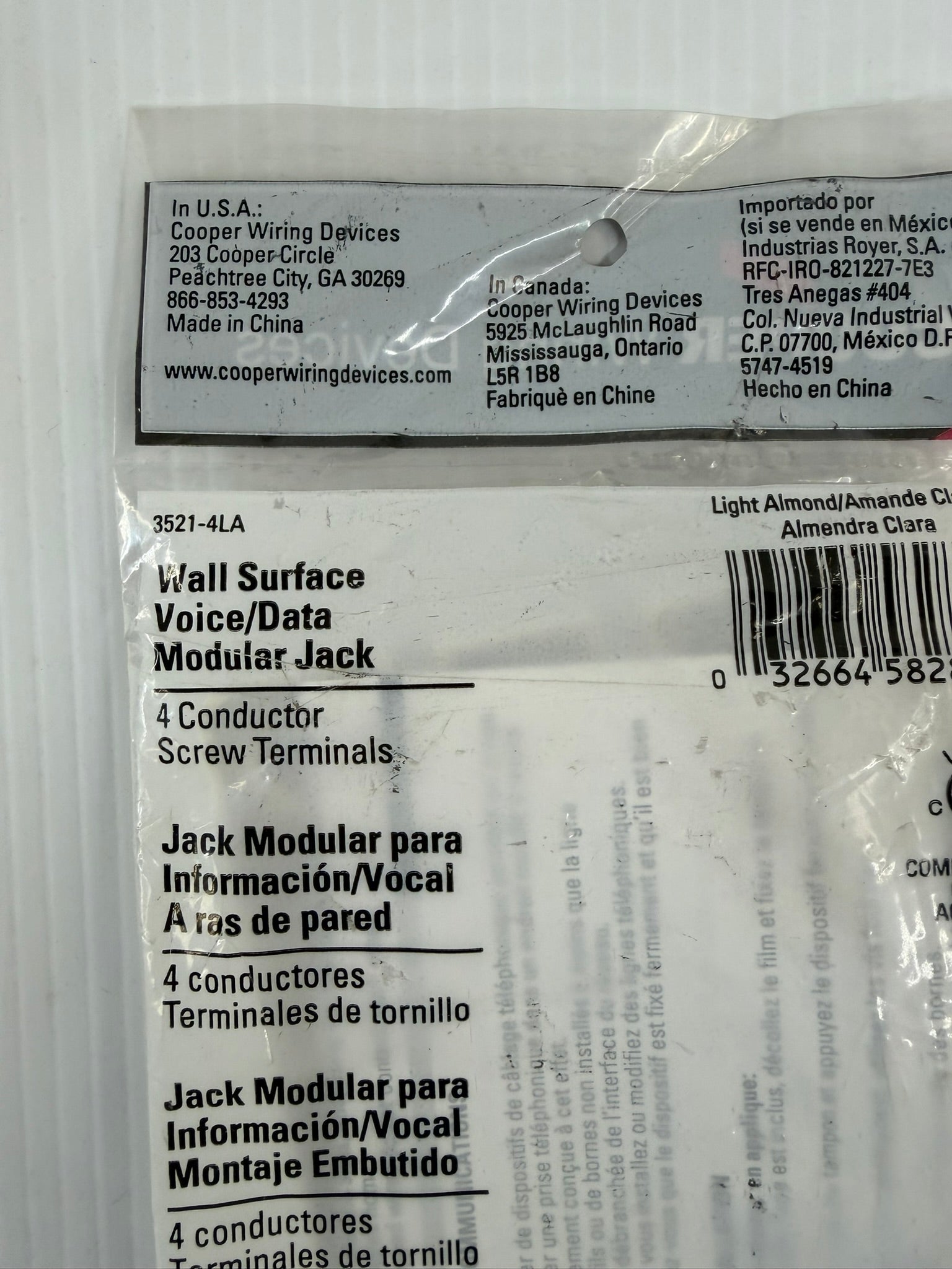 Cooper Wiring Wall Surface Voice/Data Modular Jack 3521-4LA Lot of 10