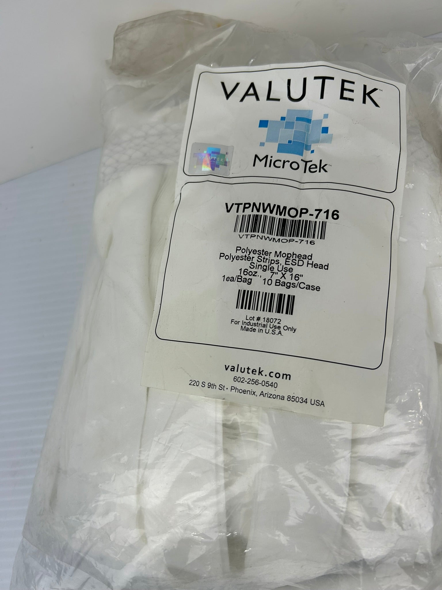 Valutek MicroTek VTPNWMOP-716 Polyester Mophead 7" x 16" - Lot of 3 Mop Heads