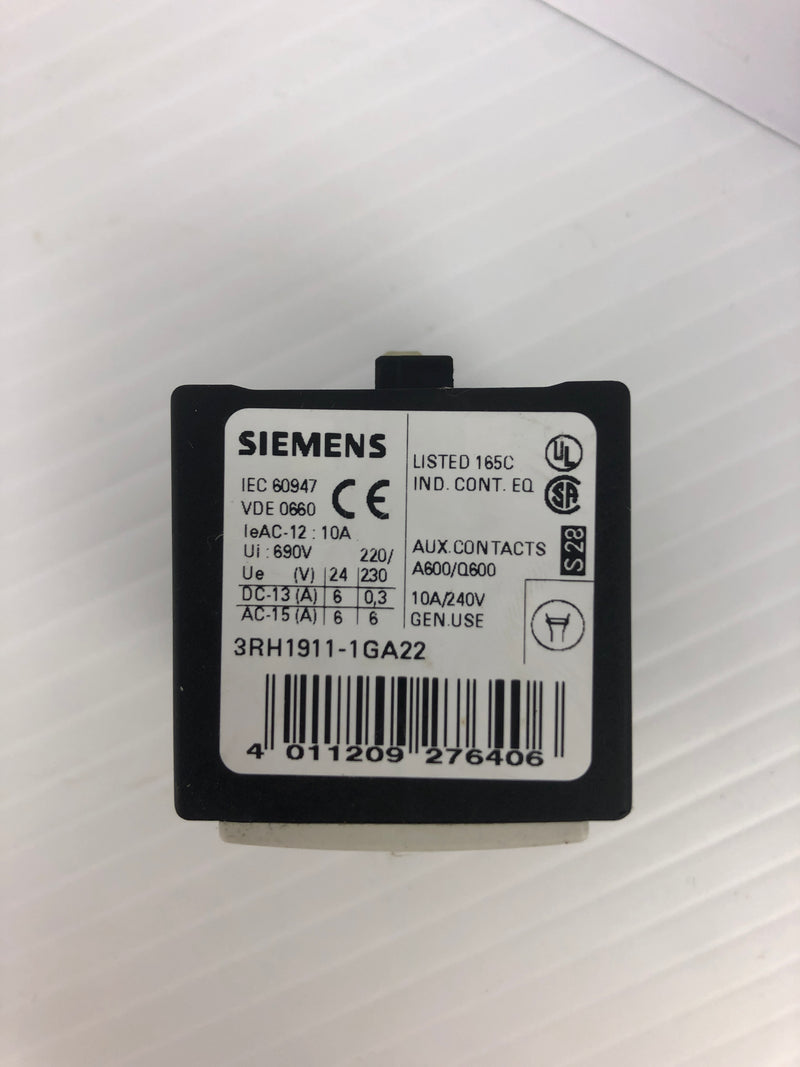 Siemens 3RH1911-1GA22 Contact Block 690V 10A