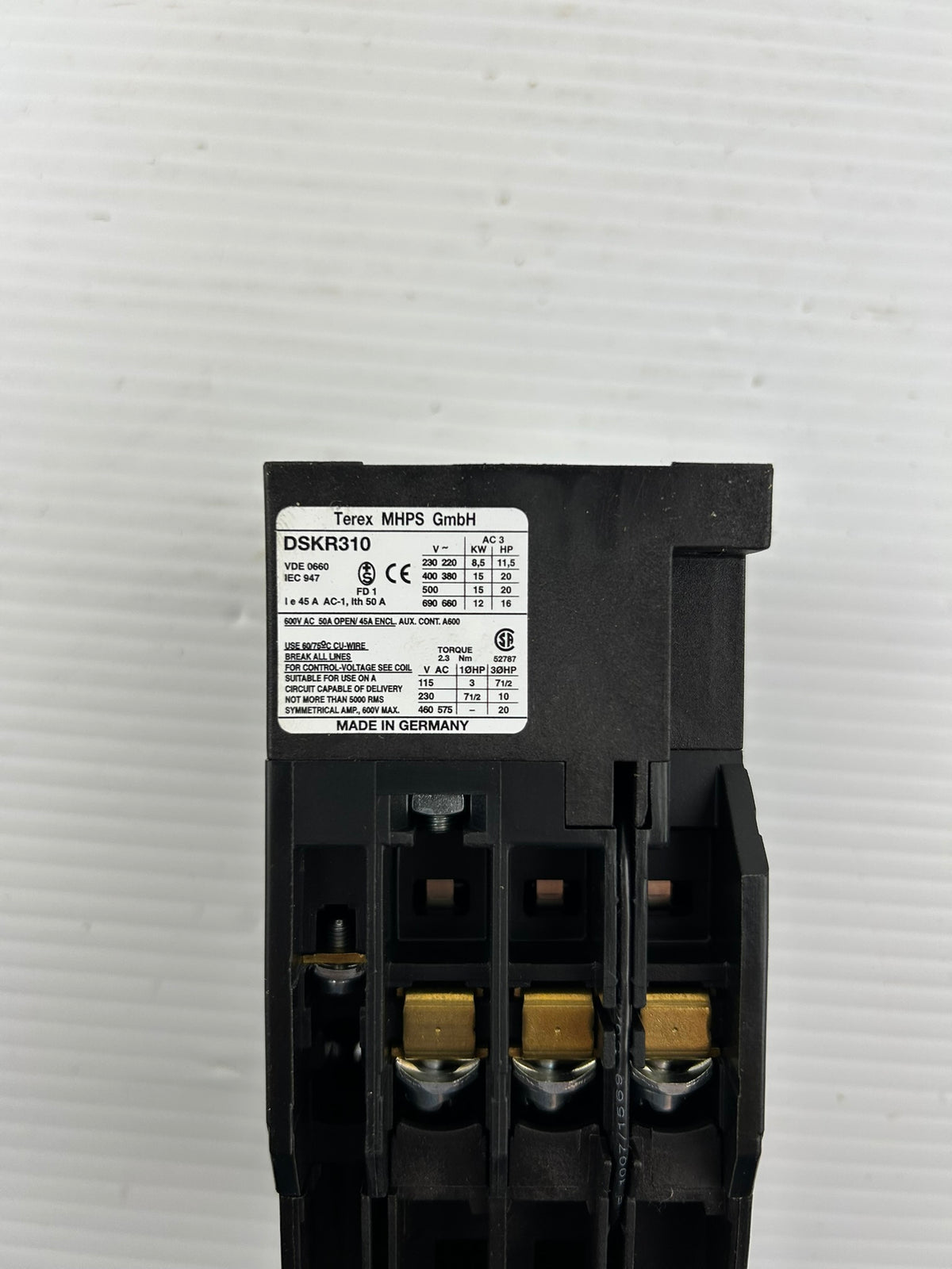 DEMAG Terex DSKR310 3 Pole Contactor 45A 600V AC Motor Starter