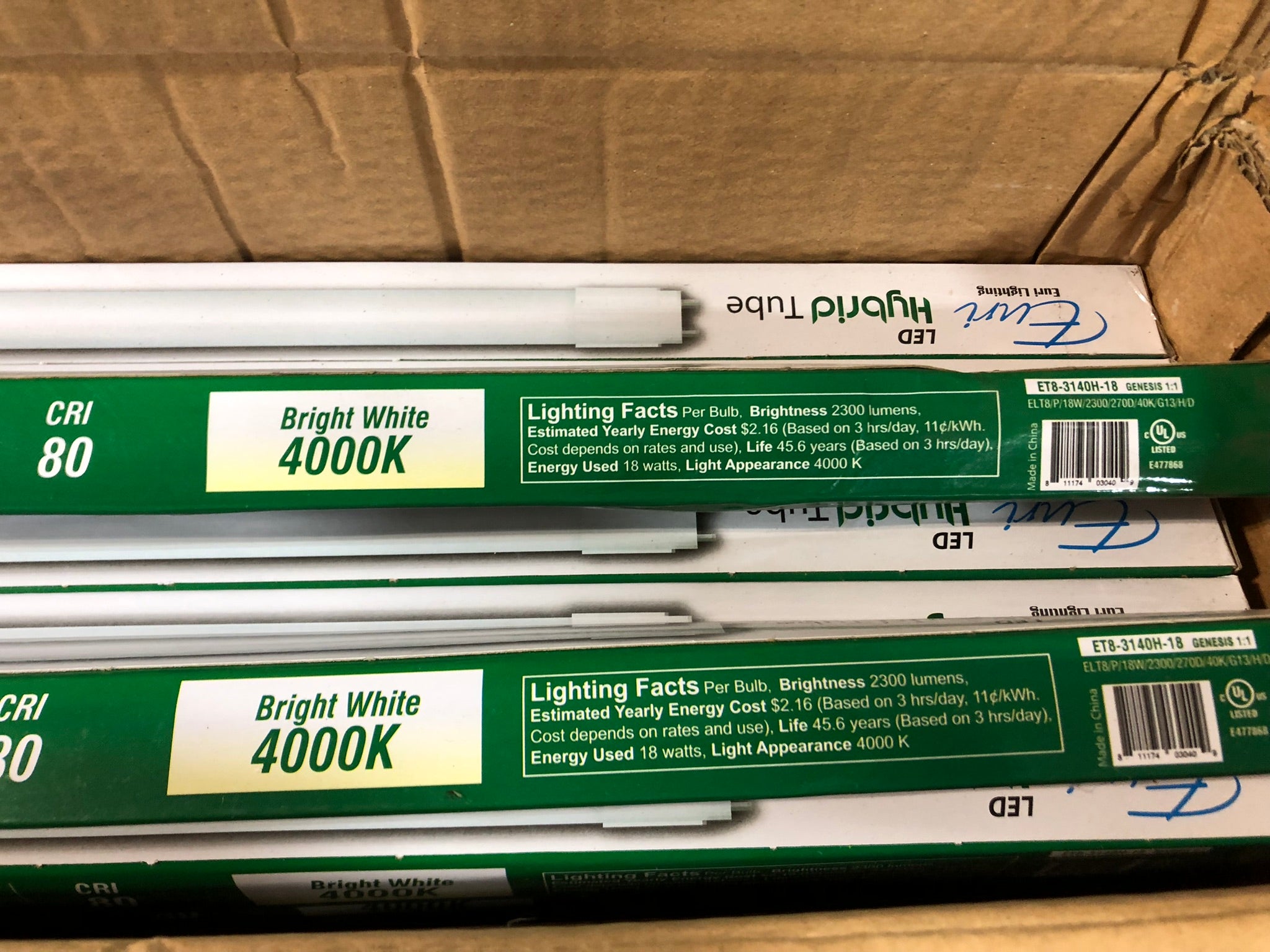 Euri Lighting ET8-3140H-18 LED Hybrid Tube 18W T8 4000K Light Bulb - Box of 18