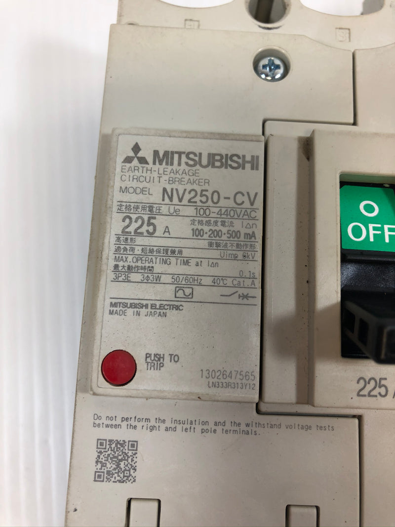 Mitsubishi Circuit Breaker NV250-CV 225A 100-440VAC 100-200-500mA