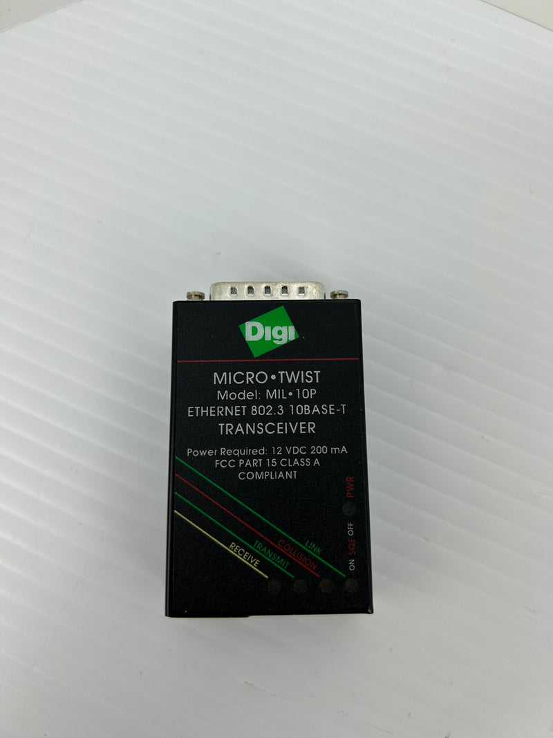 Digi MIL-10P Micro Twist Ethernet Transceiver 802.3 10BASE-T Class A 12VDC 200mA