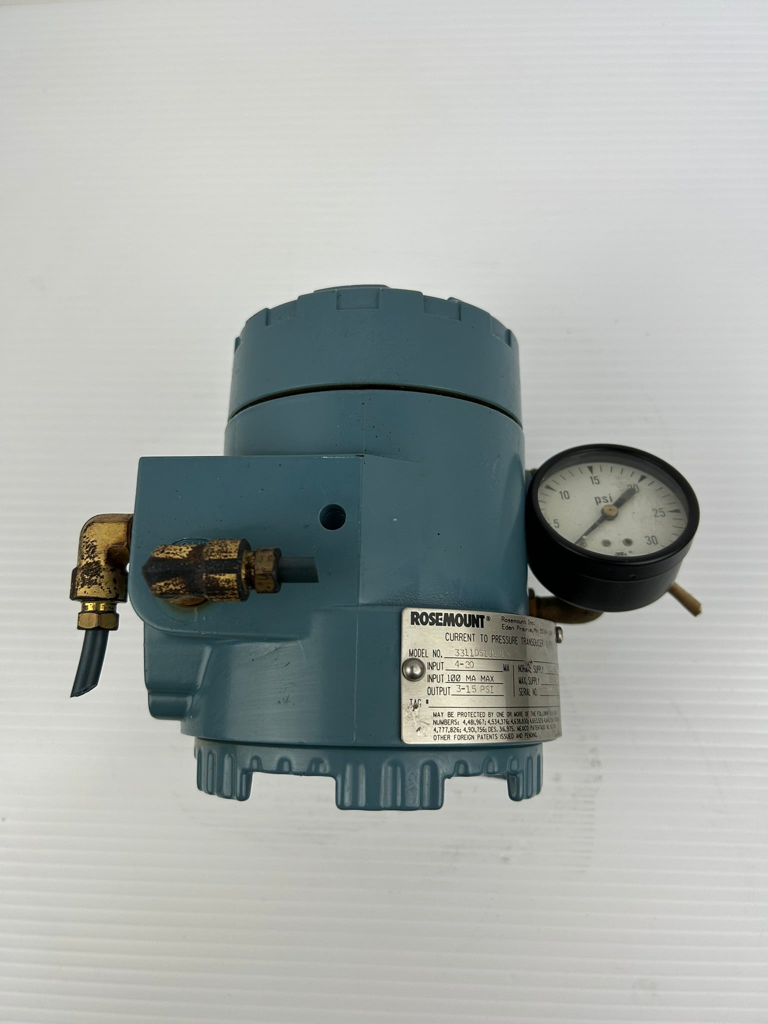 Rosemount 3311DS1J1B1 Current Pressure Transducer with Side Gauge 0-30 PSI