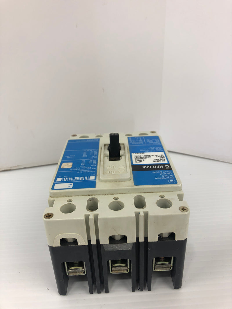 Westinghouse HFD3030 Industrial Circuit Breaker HFD 65K Ser. C 30A 3P 600VAC