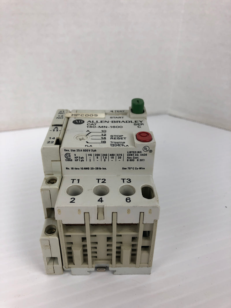 Allen Bradley 140-MN-1600 Manual Motor Starter Ser. C 660V 10A 3P