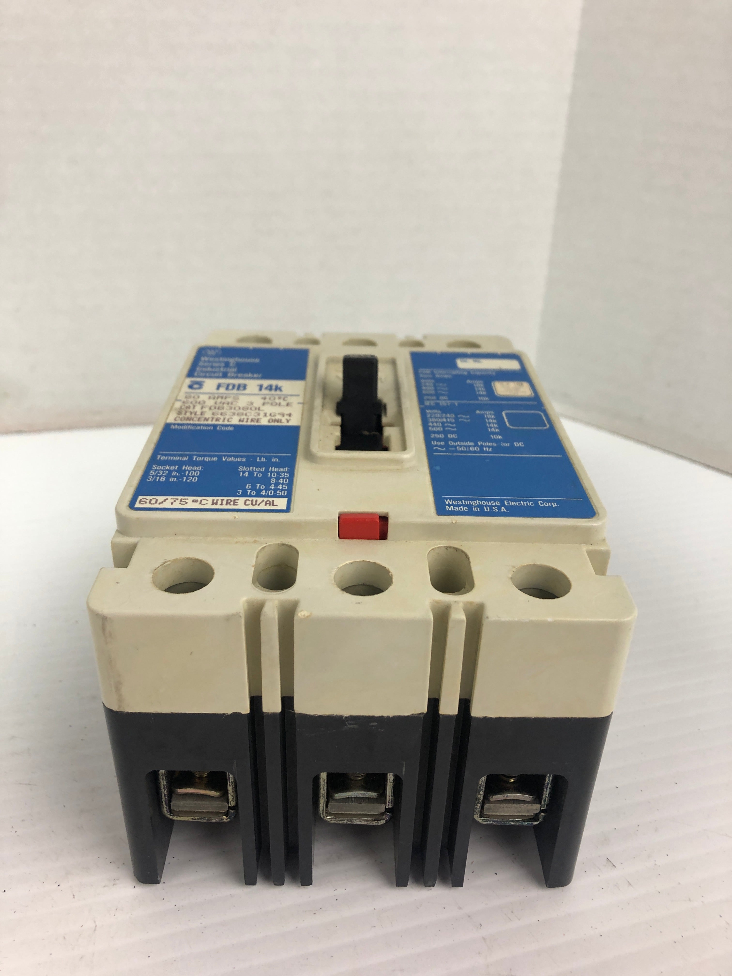 Westinghouse FDB 14K Industrial Circuit Breaker Series C 80A 600VAC 3P FDB3080L