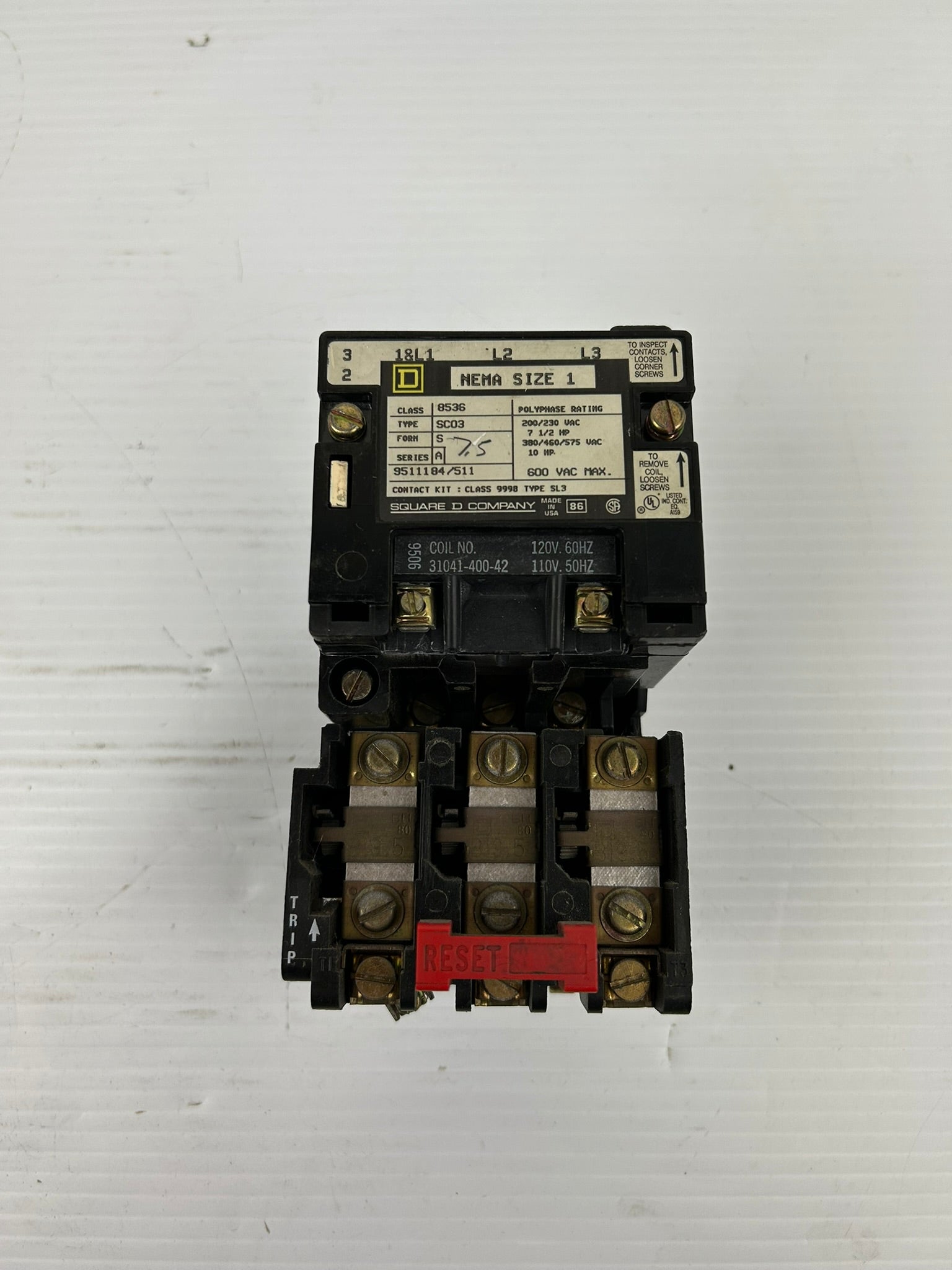Square D 8536 SC03 Series A Starter Nema Size 1 with Overload Thermal Relays