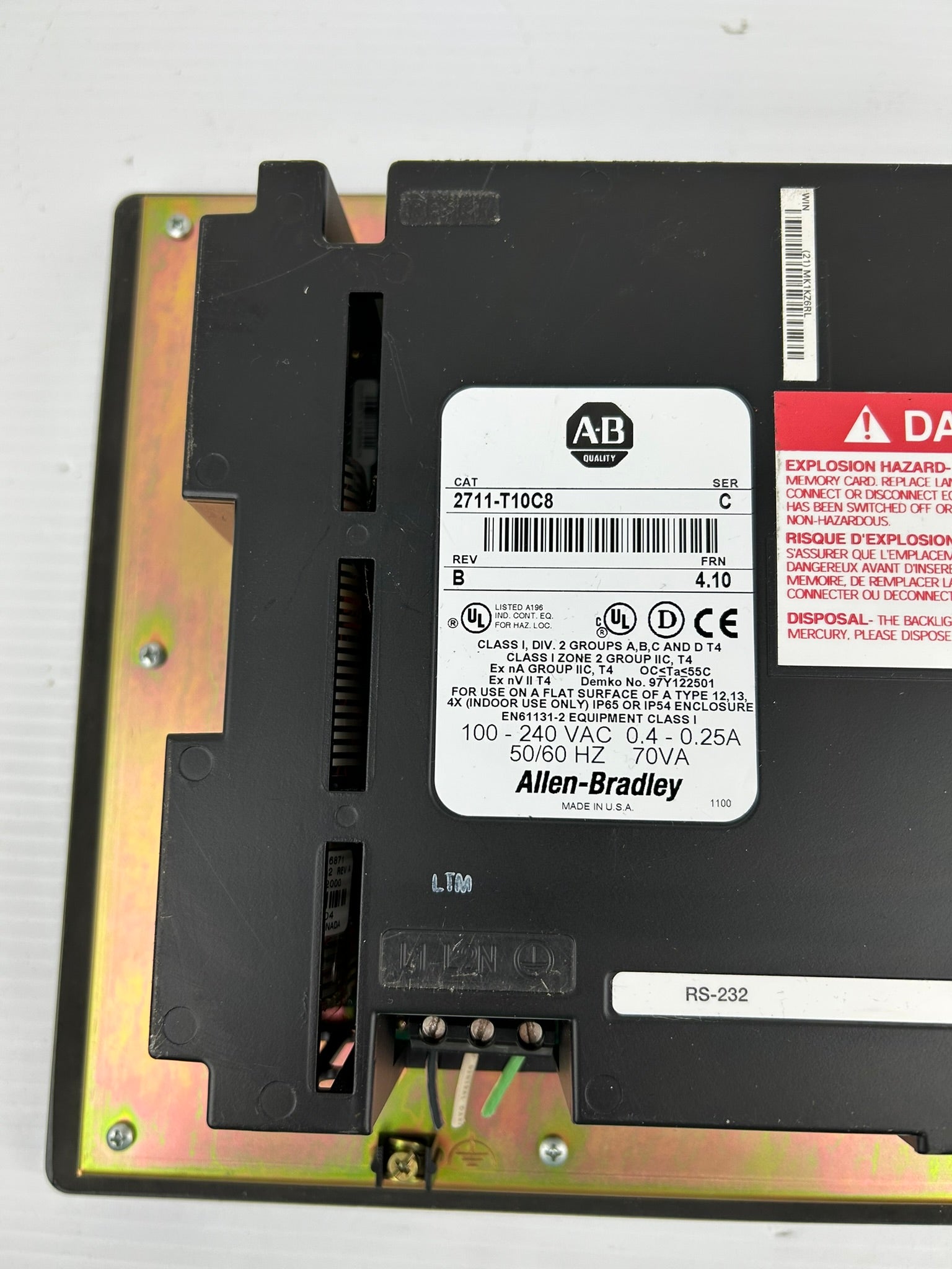 Allen Bradley 2711-T10C8 PanelView 1000 Series C Rev B FRN 4.10 100-240VAC