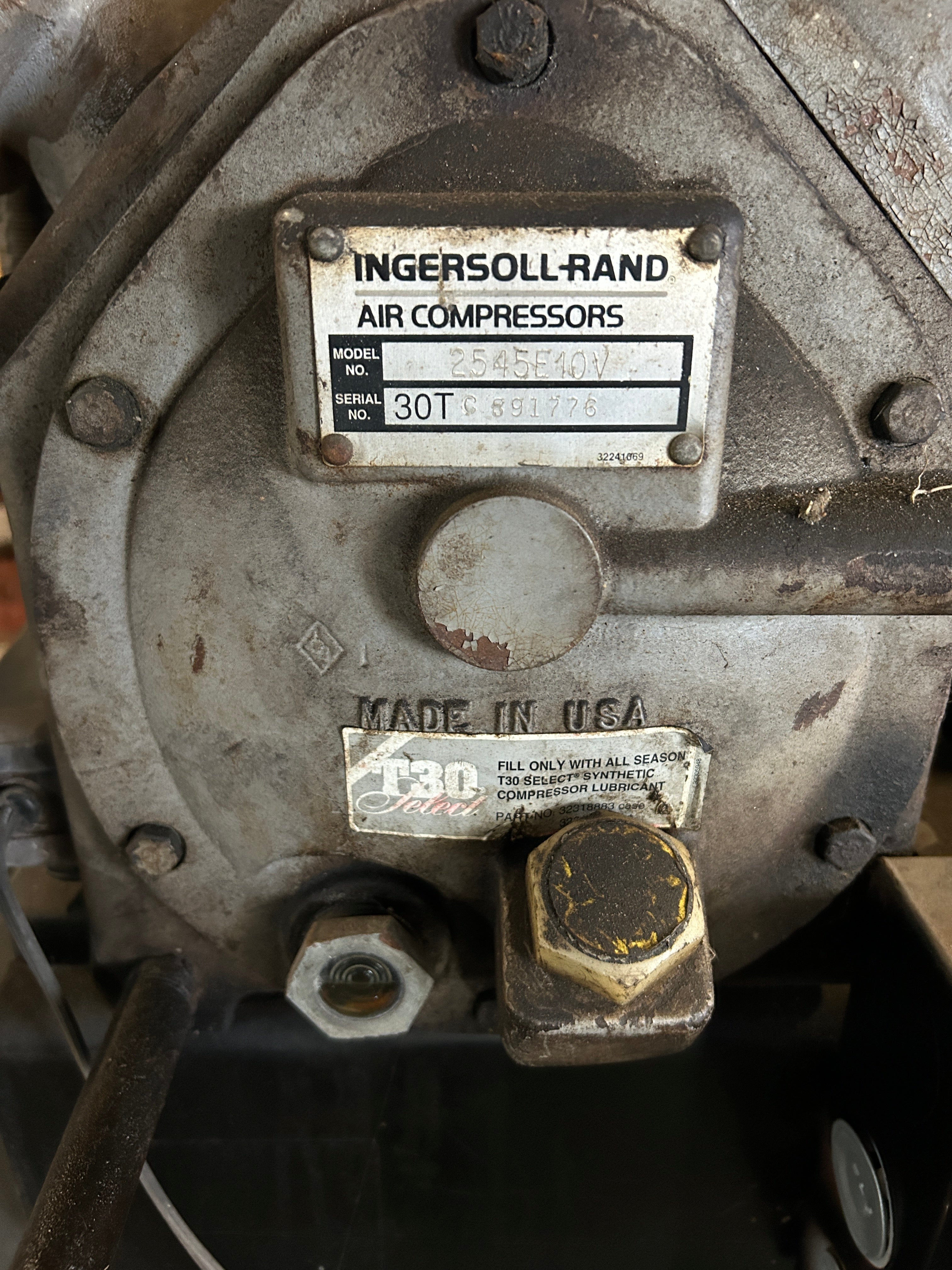 Ingersoll Rand T30 Air Compressor 2545E10V 10HP 3PH 200 PSI