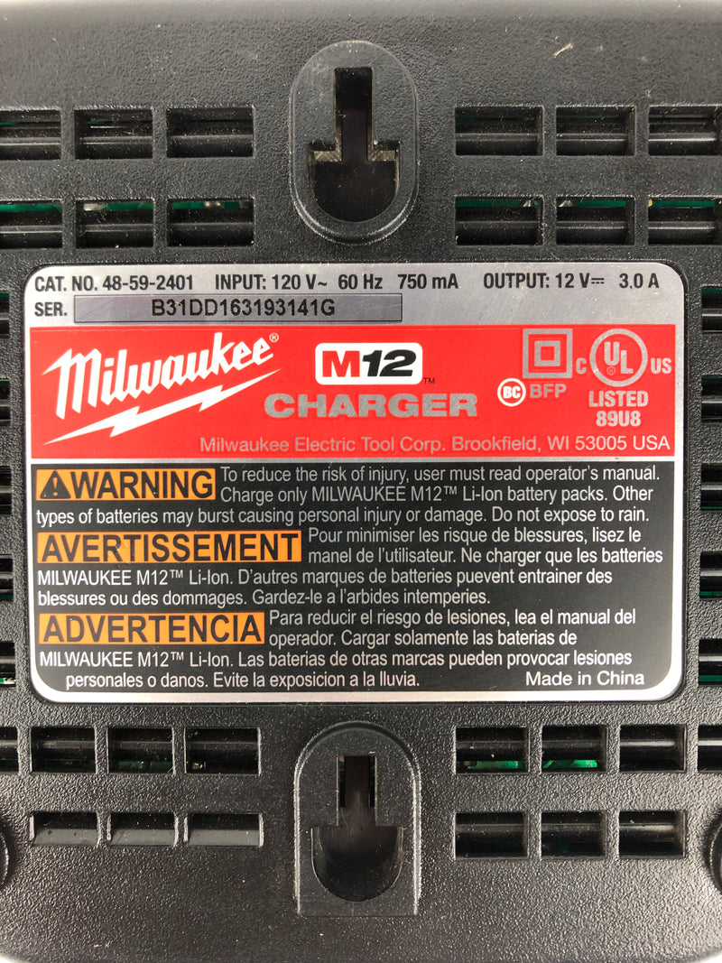 Milwaukee 2401-20 Screw Driver 12V With 48-59-2401 Battery Charger M12 12V 3.0A