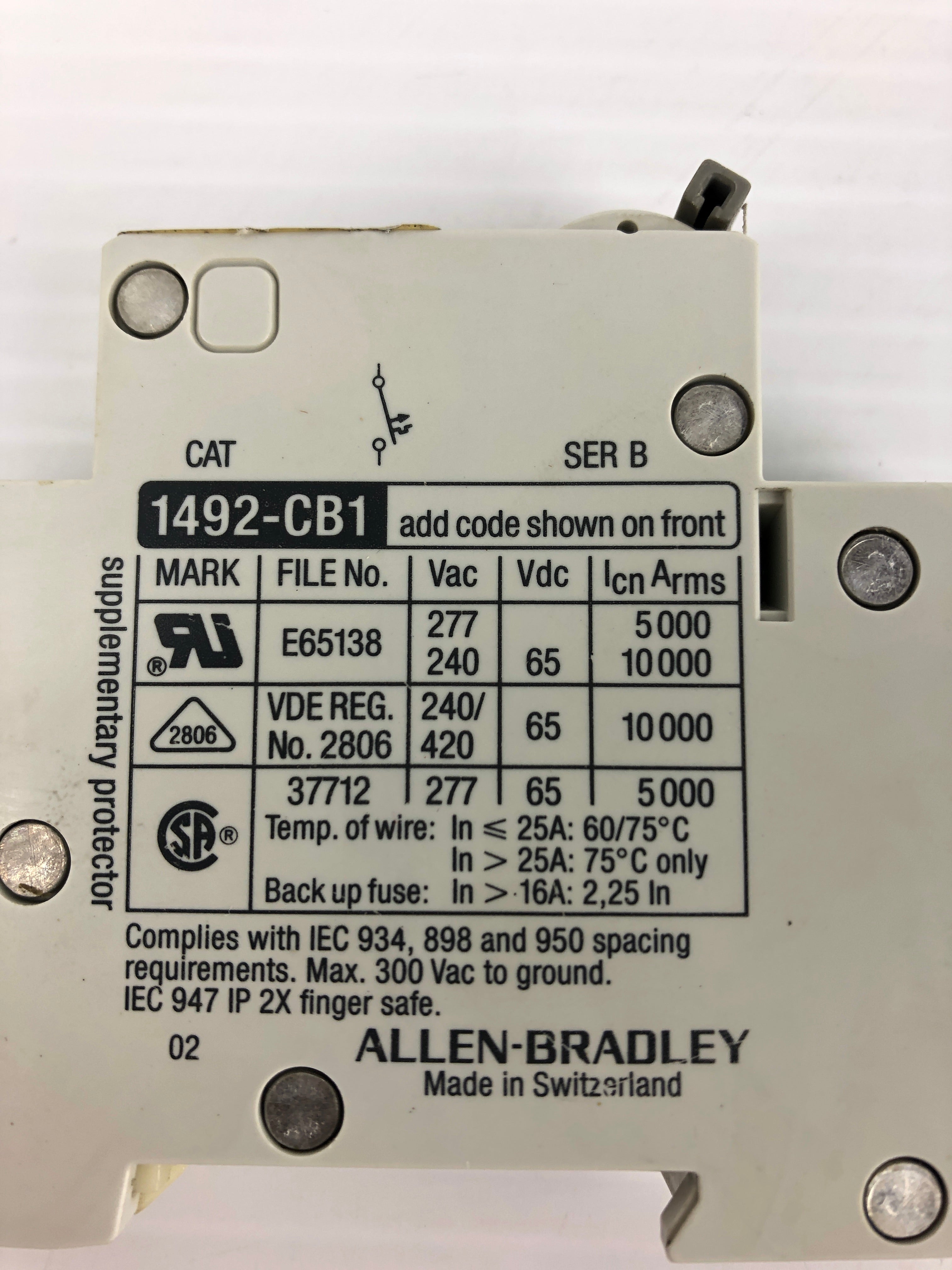 Allen Bradley G100 Circuit Breaker 1492-CB1 Series B 10A 1P