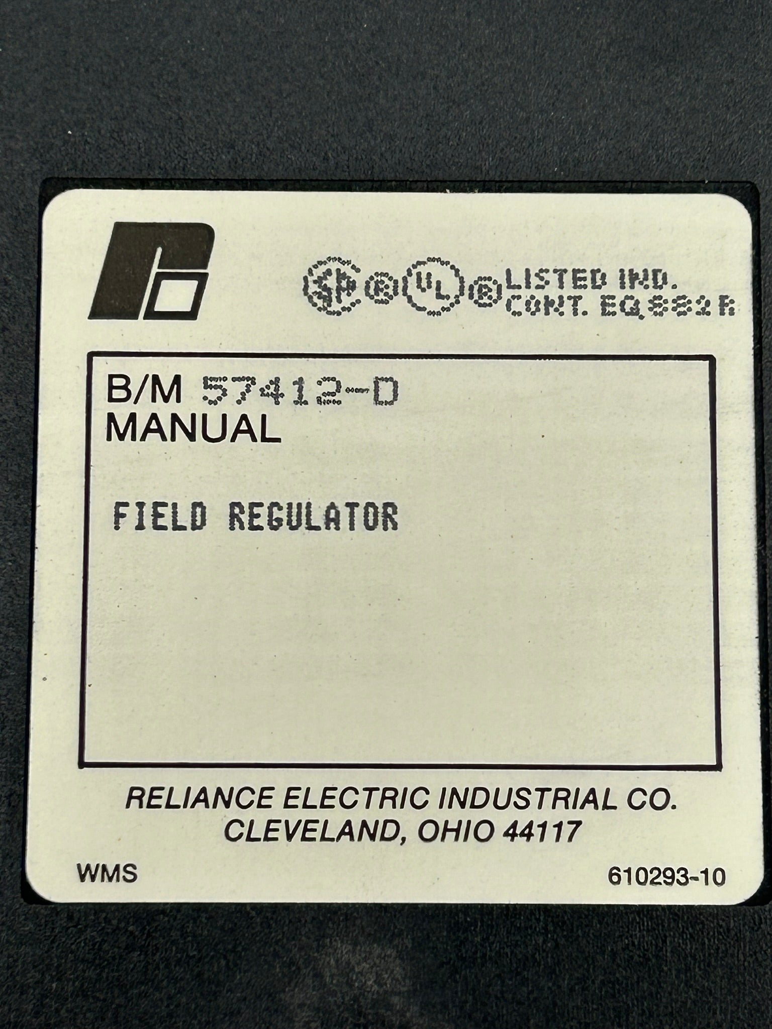 Reliance Electric 57412 Field Regulator 57412-D