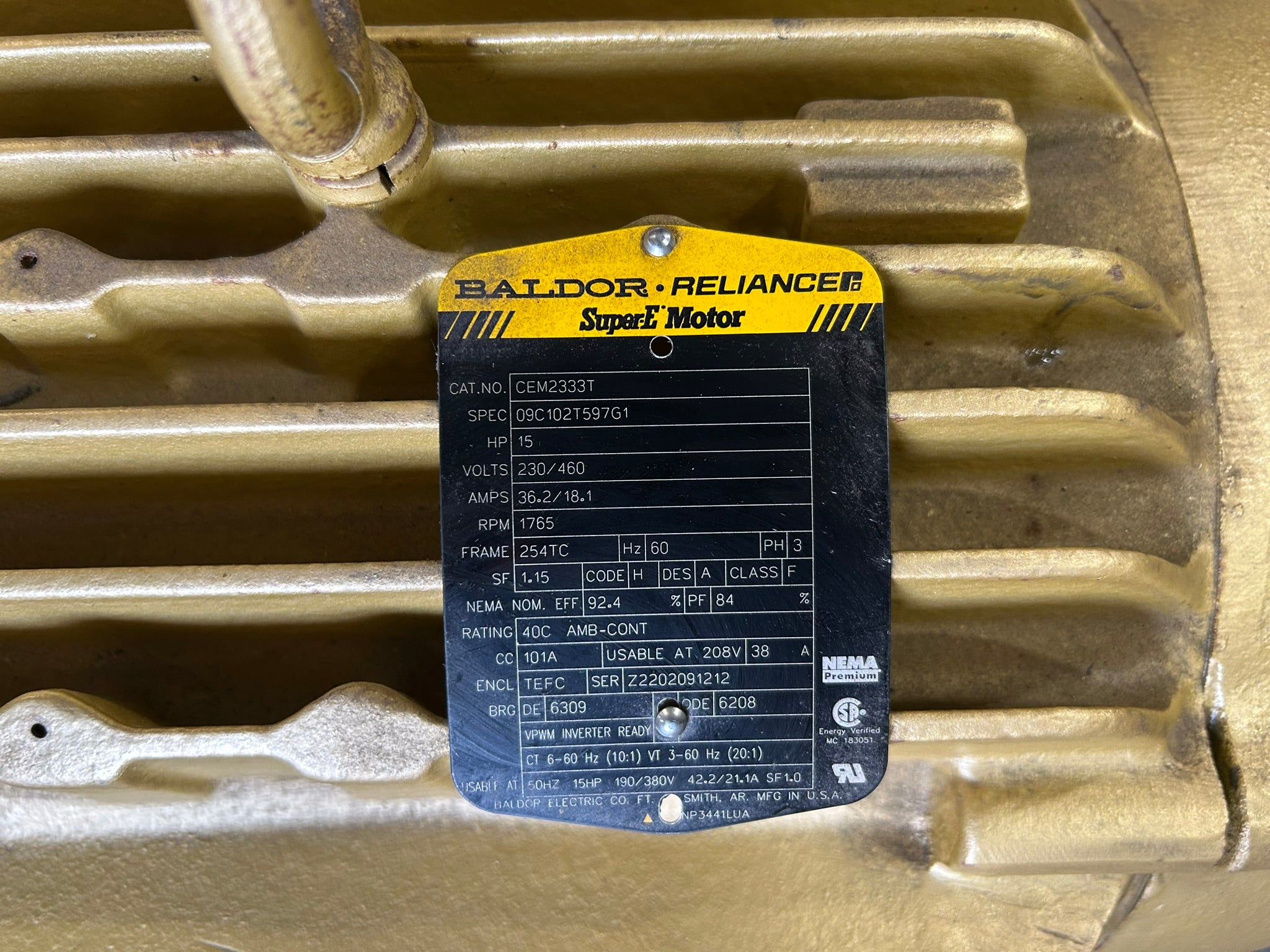 Baldor Reliance CEM2333T Motor 15HP 230/460V 3PH TEFC 1765 RPM 254TC