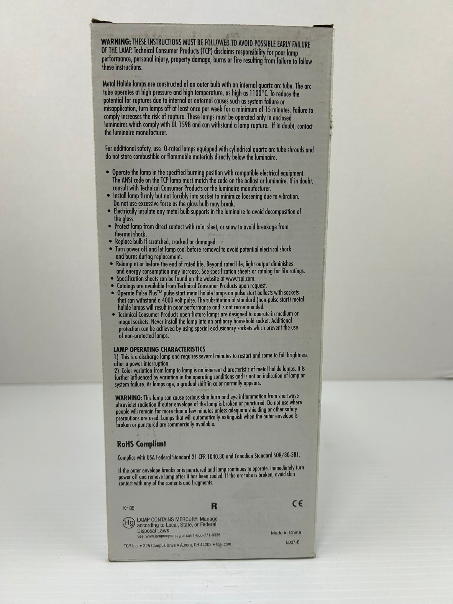 TCP ED37 Probe Start Metal Halide Lightbulb (Lot of 4)