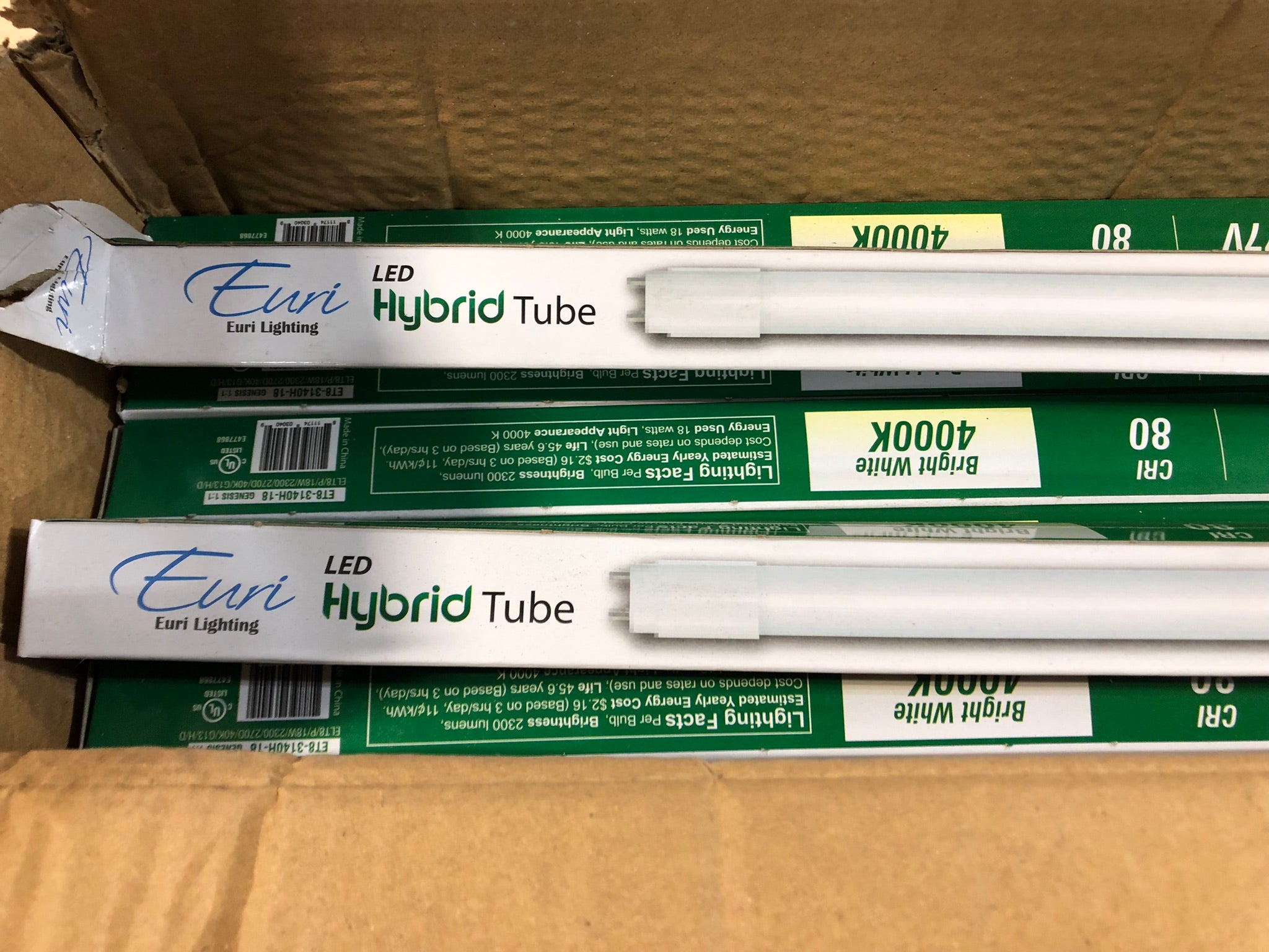 Euri Lighting ET8-3140H-18 LED Hybrid Tube 18W T8 4000K Light Bulb - Box of 18