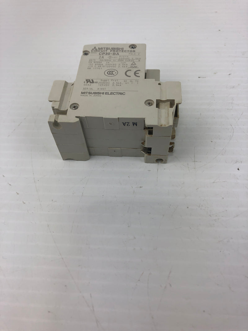 Mitsubishi Electric CP30-BA Circuit Protector 2 Pole 2A 220 VAC 2.5kA 50/60 Hz