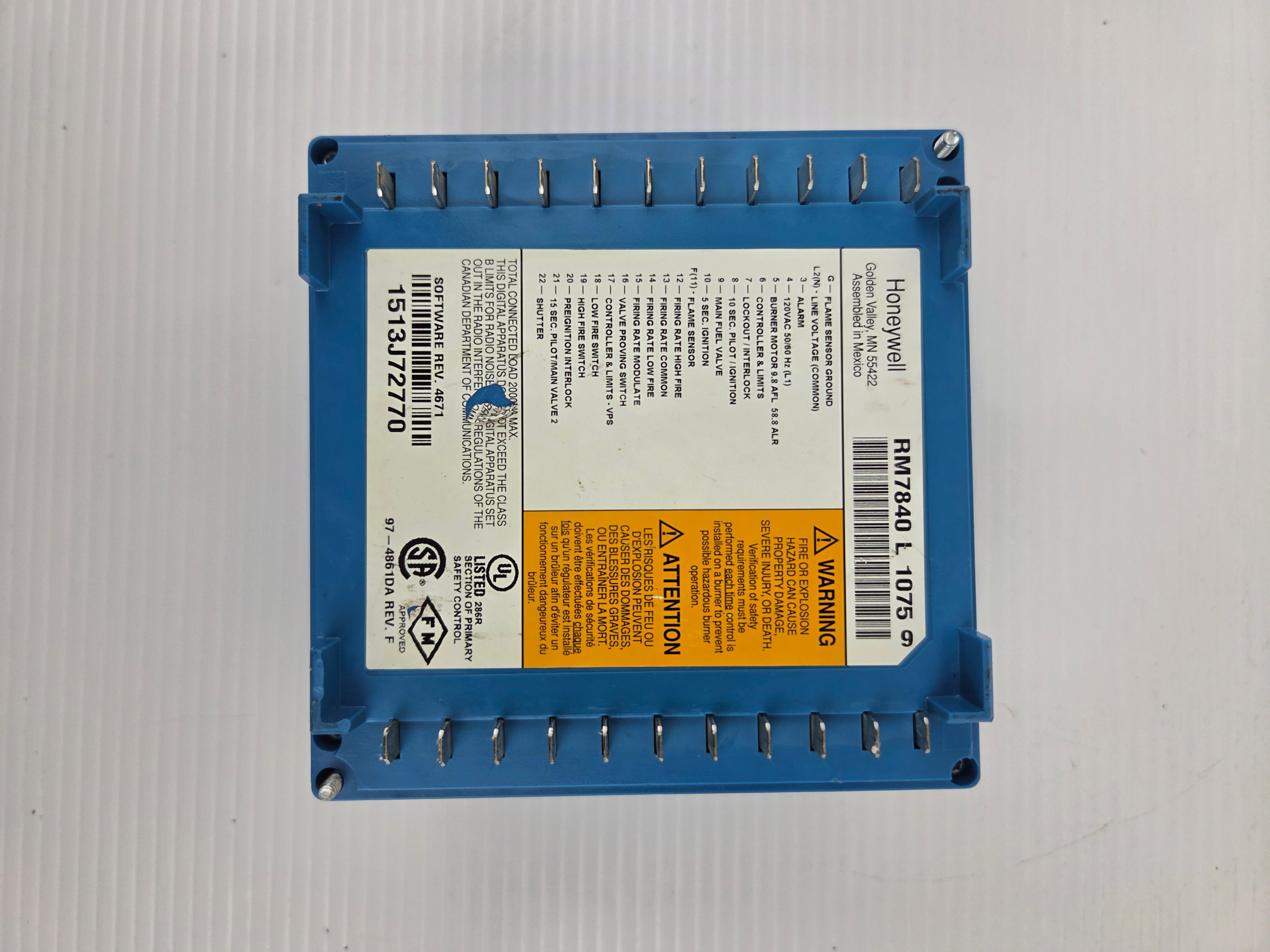 Honeywell RM7840 L 1075 Burner Control Ultraviolet Flame Amplifier Rev. 4671