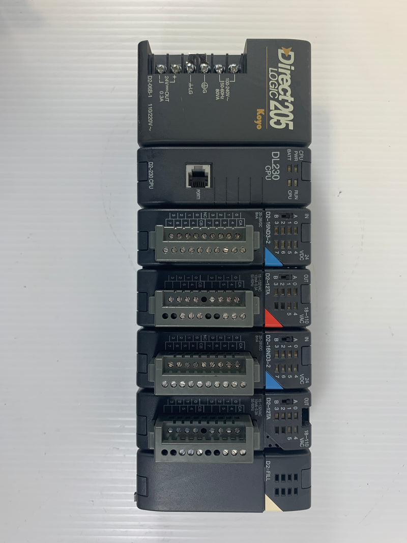 Koyo Direct Logic 205 PLC Rack D2-06B-1 Automation Direct DL320 CPU