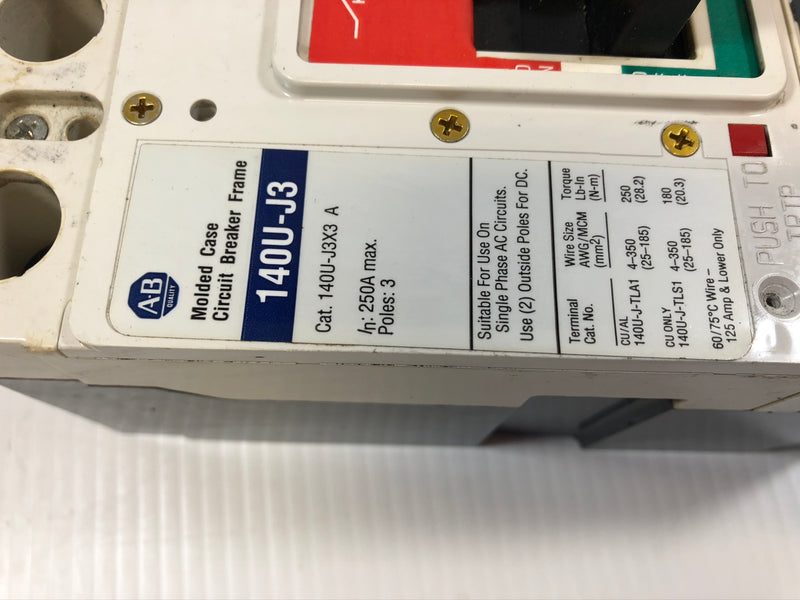 Allen-Bradley 140U-J3 Molded Case Circuit Breaker 140U-J3X3 Series A 3P