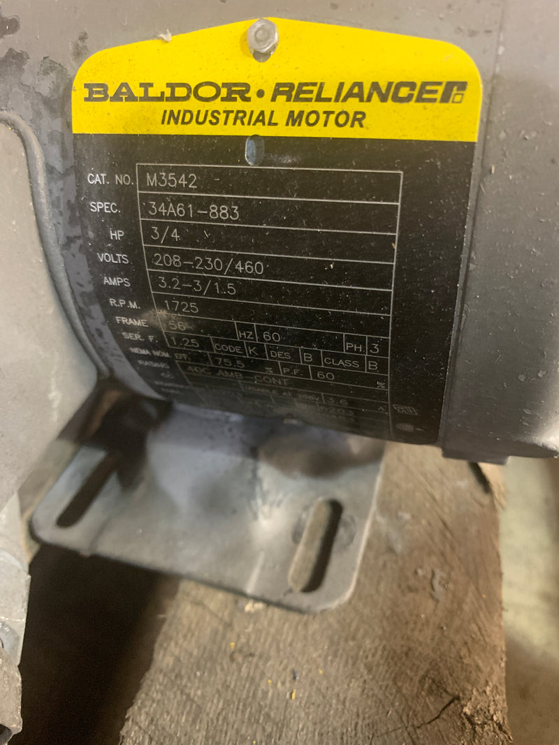 Baldor Reliance M3542 3/4 HP 3 Phase Industrial Motor 1725 RPM 56 Frame