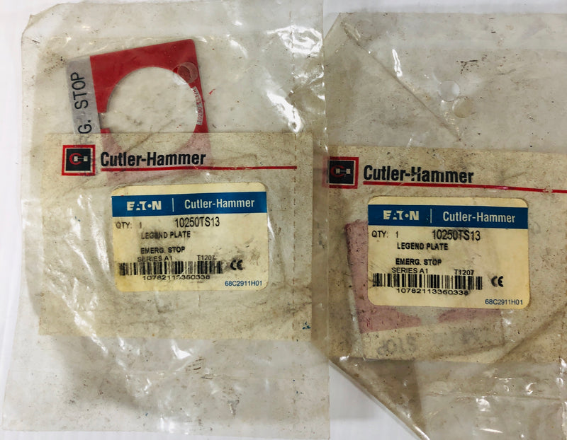 Eaton 10250TS13 Cutler-Hammer Legend Plate Square Emergency Stop Red (Lot of 2)