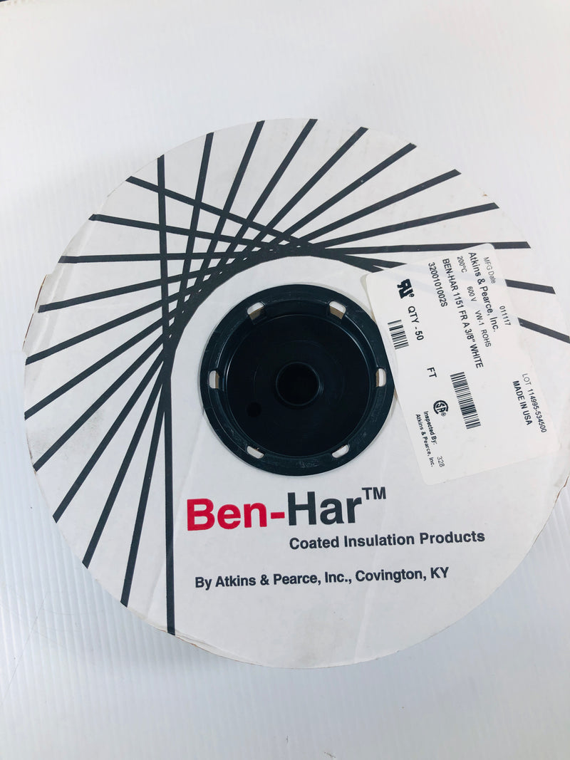 Atkins & Pearce BEN-HAR 1151-FR Silicone Rubber Coated Fiberglass Sleeving 3/8"