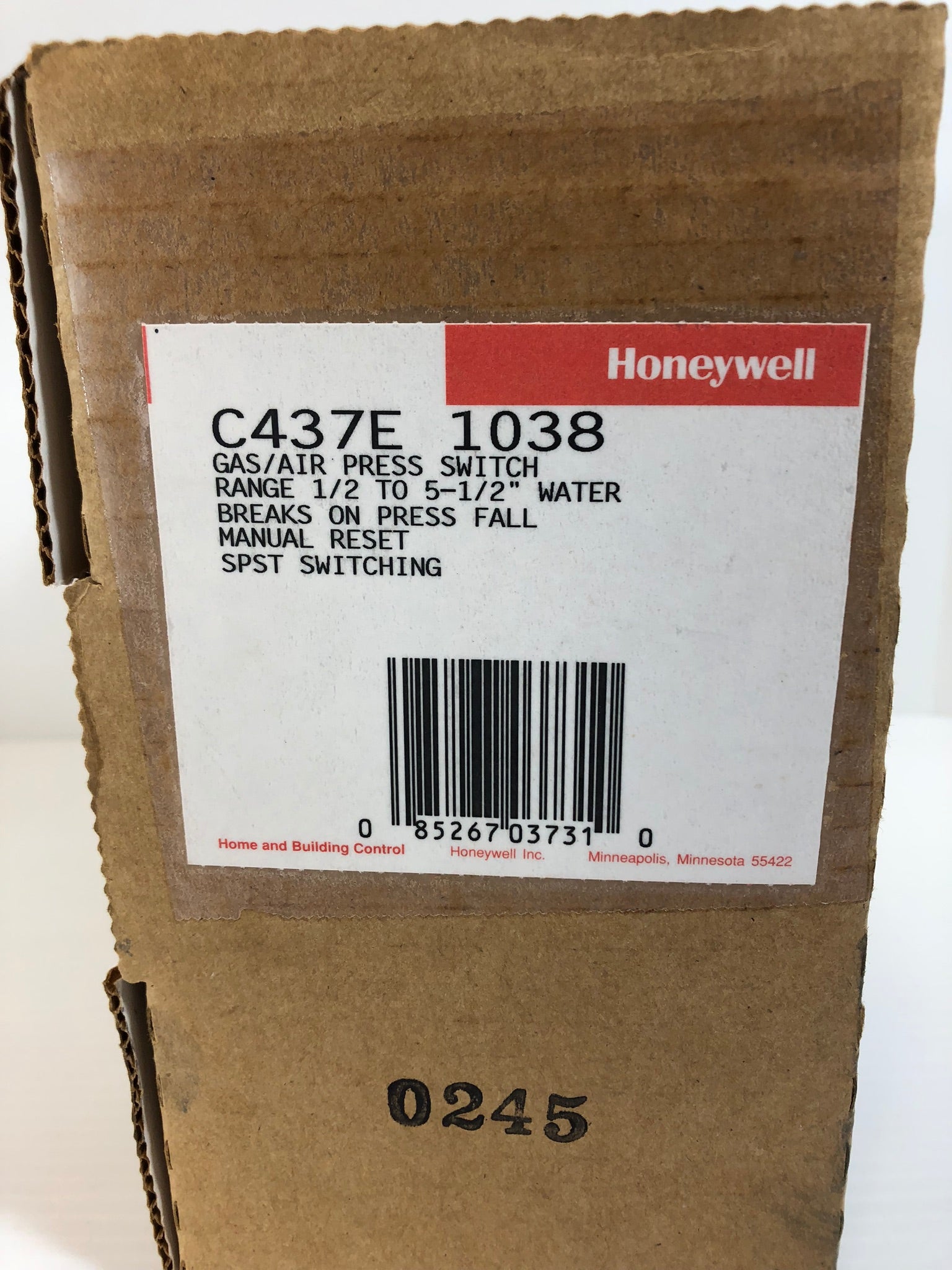 Honeywell C437E 1038 Gas/Air Pressure Switch 1/2 to 5-1/2" Water Range