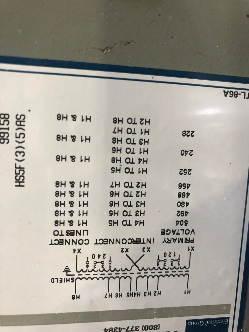 Hevi-Duty HS5F3AS Transformer 1-Phase 240/480V