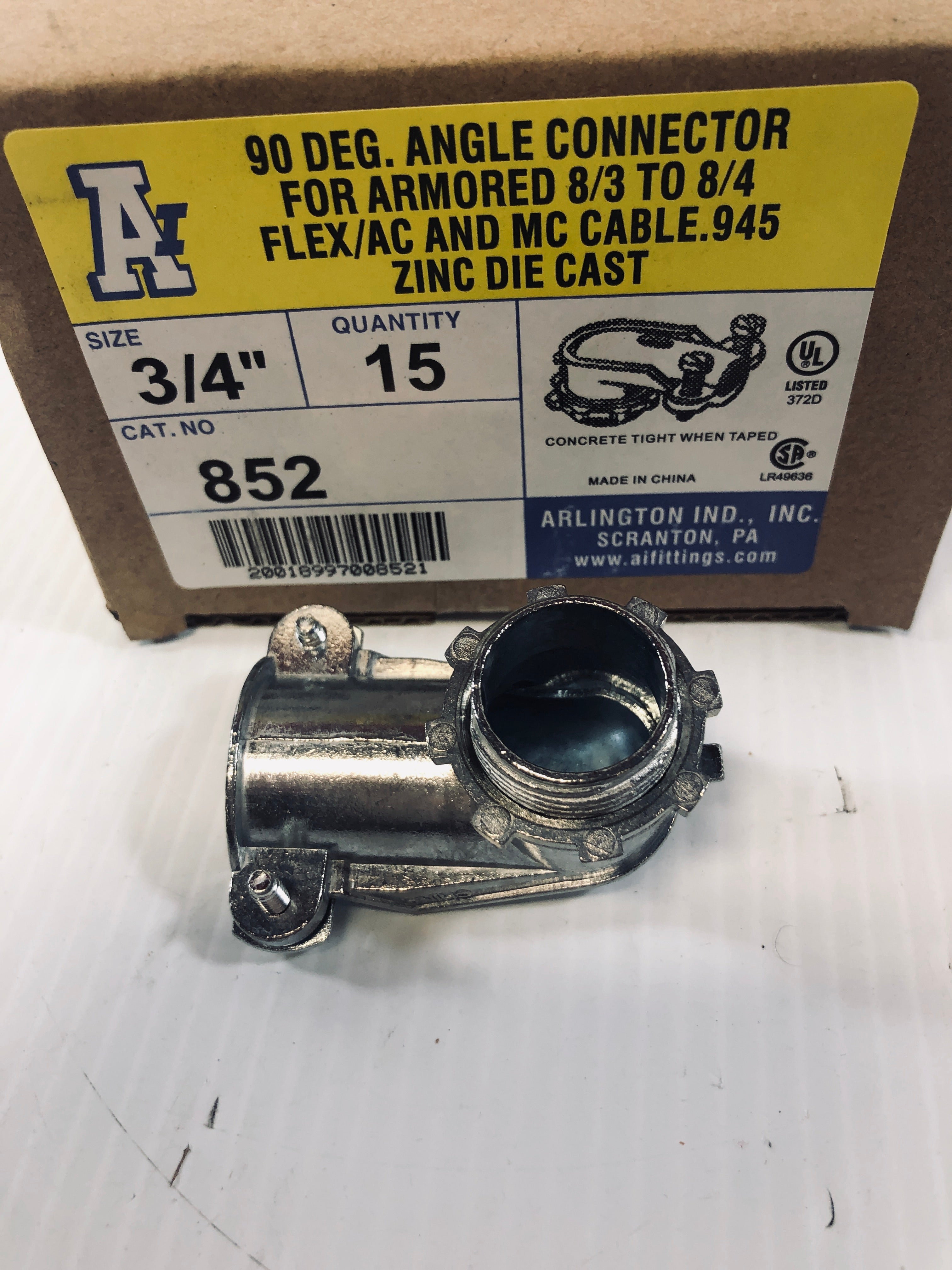 Arlington 852 90 Degree Angle Connector 3/4" - Box of 15