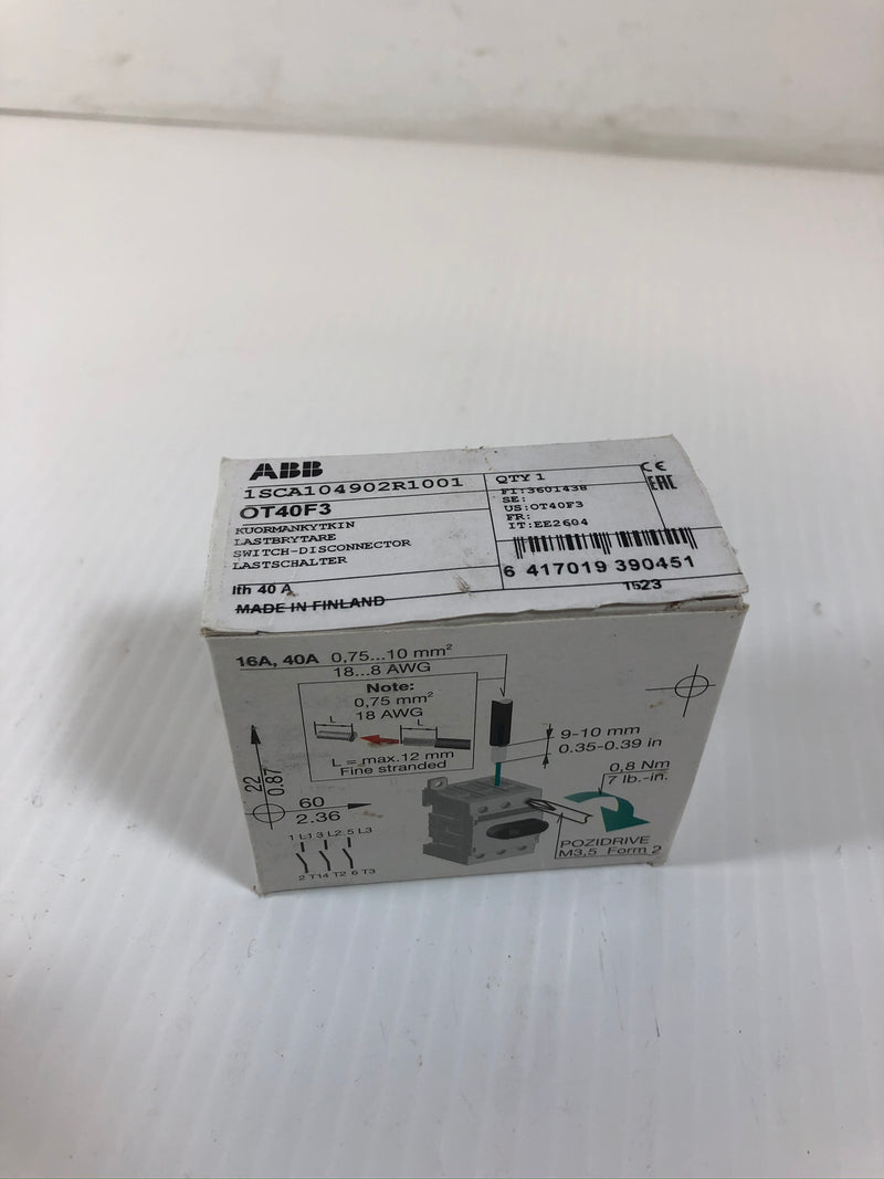 ABB OT40F3 Disconnect Switch 1SCA104902R1001 40 Amp