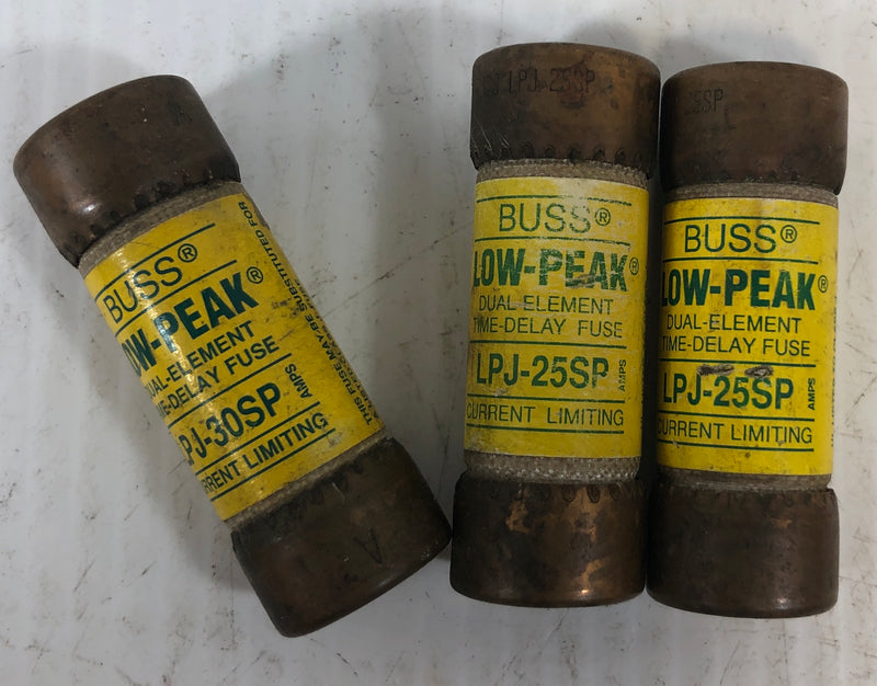 Buss Low-Peak Current Limiting Fuse 2 LPJ-25SP and 1 LPJ-30SP