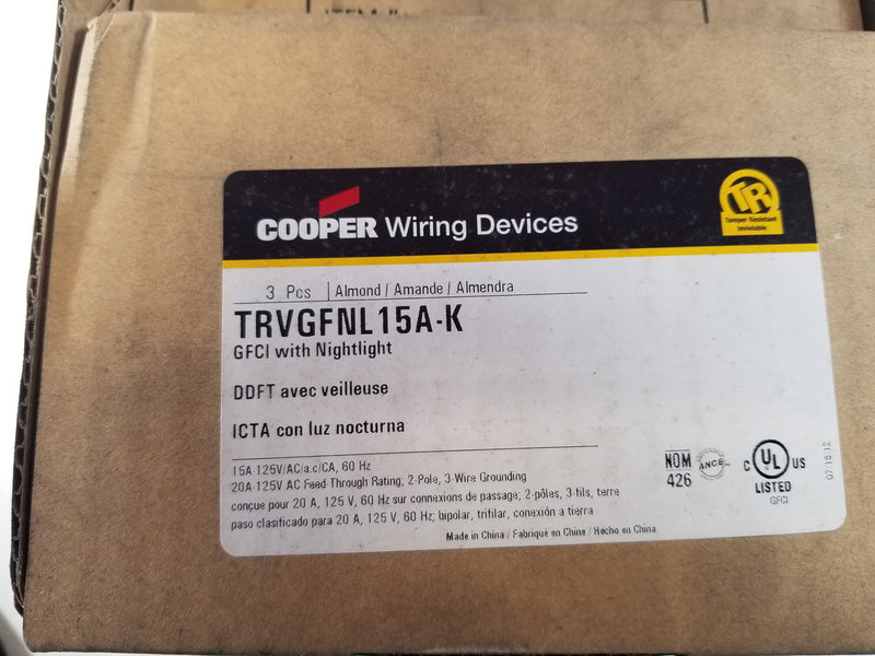 Cooper TRVGFNL15A-K GFCI Outlet with Nightlight Almond