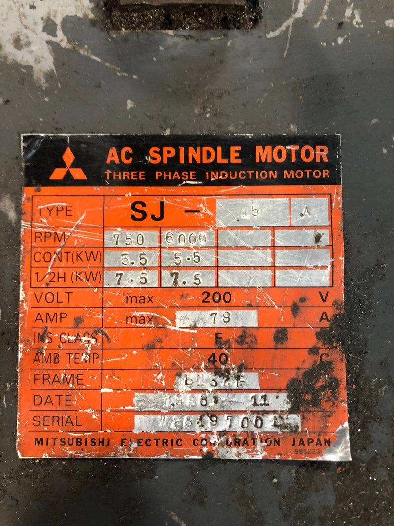 Mitsubishi SJ 3 Phase AC Spindle Induction Motor 750/6000 RPM