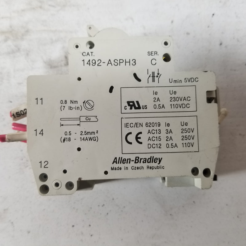 Allen-Bradley 1492-SP1B250 Circuit Breaker with ASPH3 Contact Block (Lot of 6)