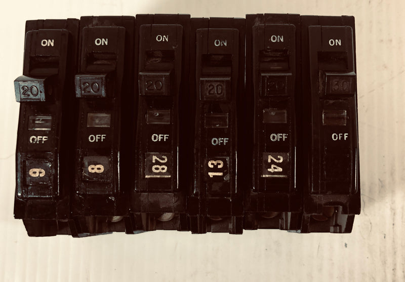 Square D Circuit Breaker One Pole 20 Amp (Lot of 6)