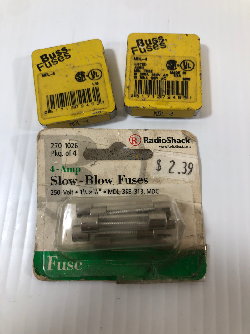 Miniature 4 Amp Fuse Lot 10 Buss MDL-4 and 6 Radio Shack Slow-Blow