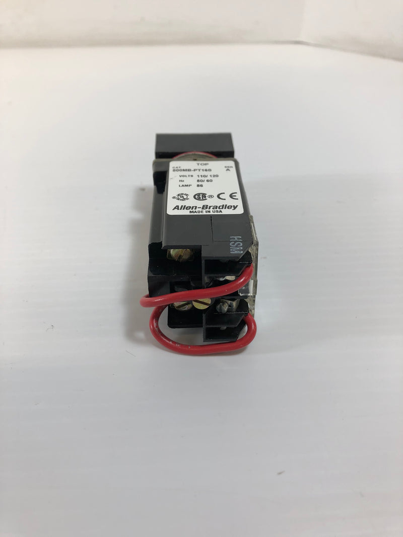 Allen-Bradley 800MB-PT16RS Push to Test Square Pilot Light Series A 120V