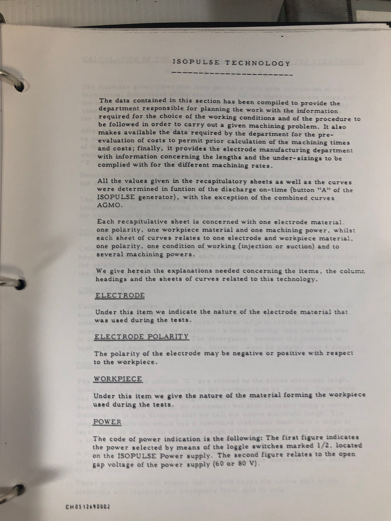 Charmilles Roboform Models CE100, CE200, CE400 Guide to EDM Binders